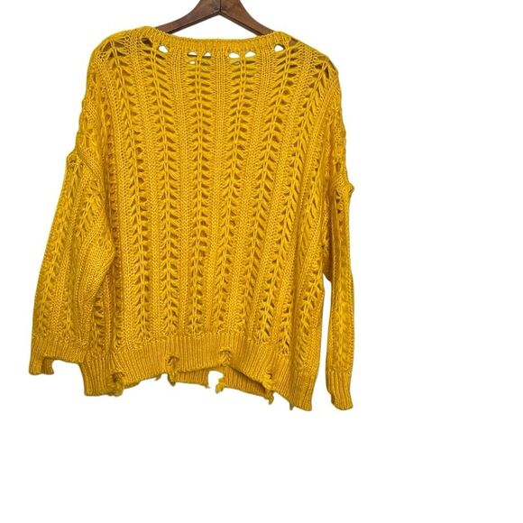 A.P Design Fashion Wool Blend Open Knit Distressed Sweater Mustard Yellow Large - Picture 9 of 9